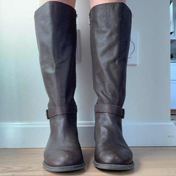 Bass Jeandra women's size 9.5M tall boots brown elastic stretch panels low heels - Picture 2 of 3